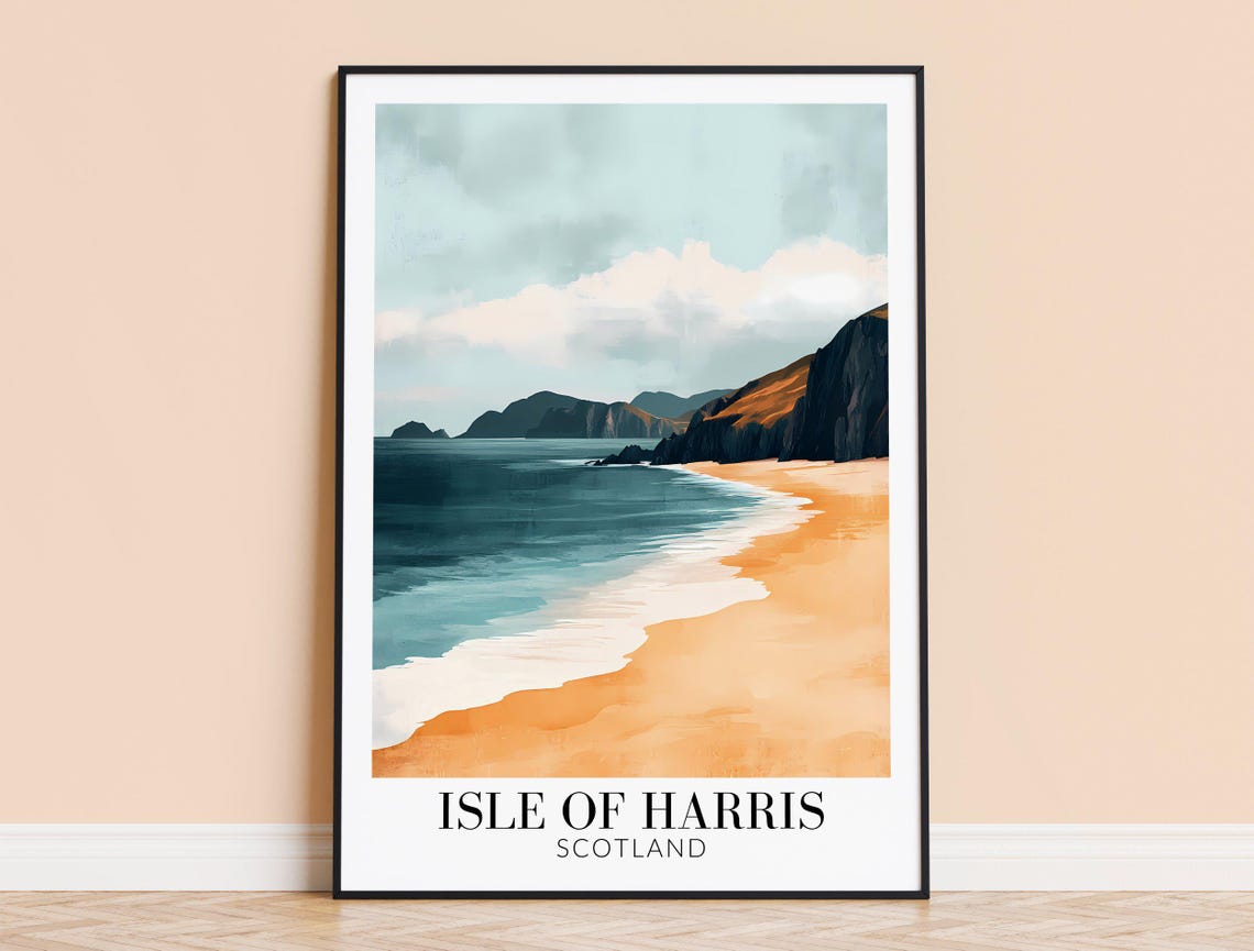Isle Of Harris Scotland Sandy Beach And Cliffs Watercolor Poster
