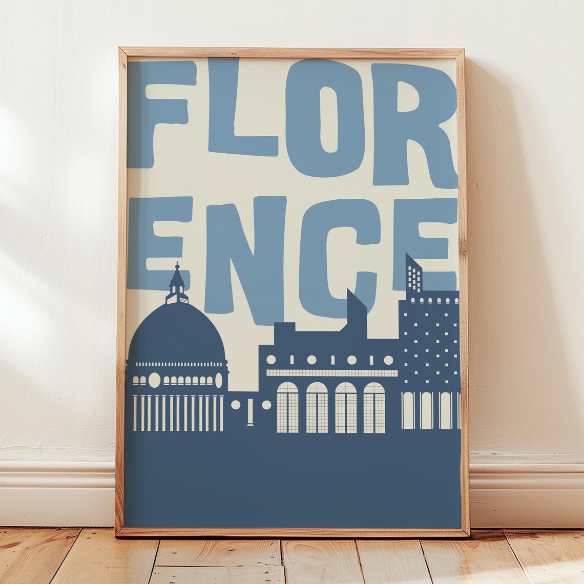 Florence Bold Blue Typography Cathedral Skyline Travel Poster