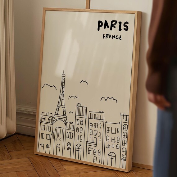 Paris France Eiffel Tower Doodle Sketch Minimalist Travel Poster