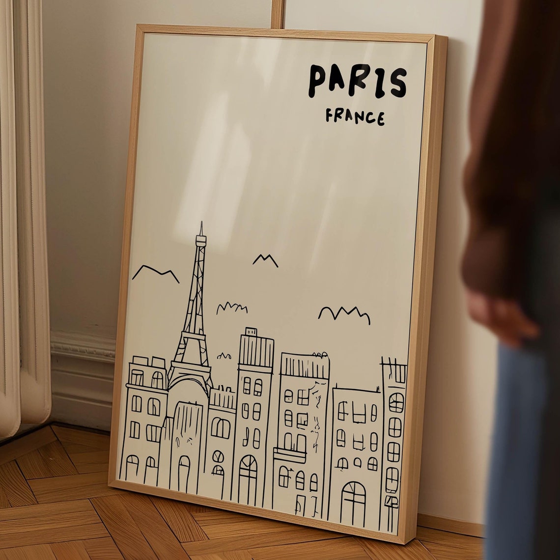 Paris France Eiffel Tower Doodle Sketch Minimalist Travel Poster