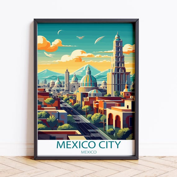 Mexico City Travel Poster Print Vintage Mexican Cityscape Wall Art Latin Home Decor Multiple Sizes Available