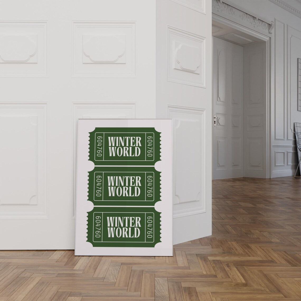 Winter World Green Retro Ticket Stubs Holiday Party Decor Poster - Image 4