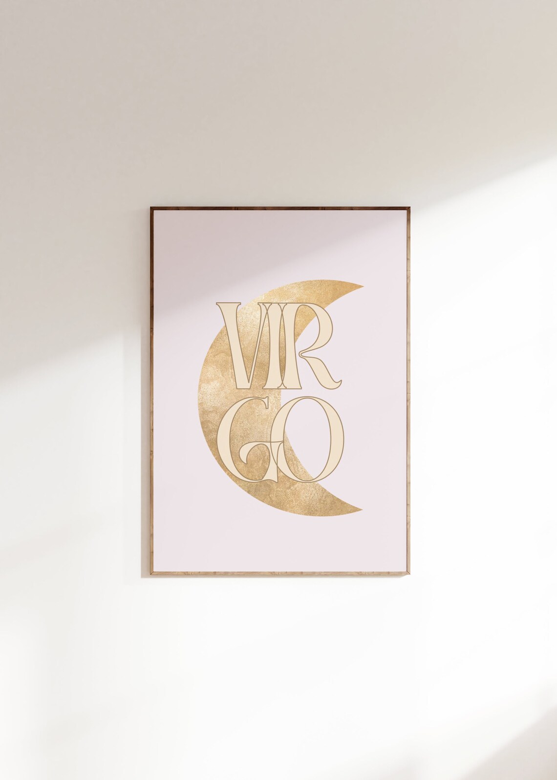Virgo Gold Crescent Moon Art Nouveau Blush Pink Zodiac Typography Poster - Image 5