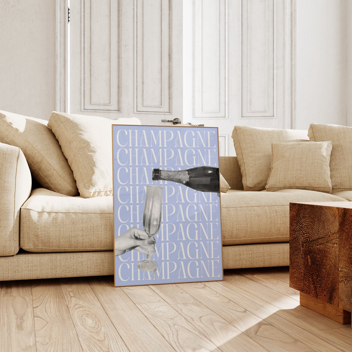 Blue Champagne Typography Quote Chic Coastal Bar Cart Wall Art - Image 2