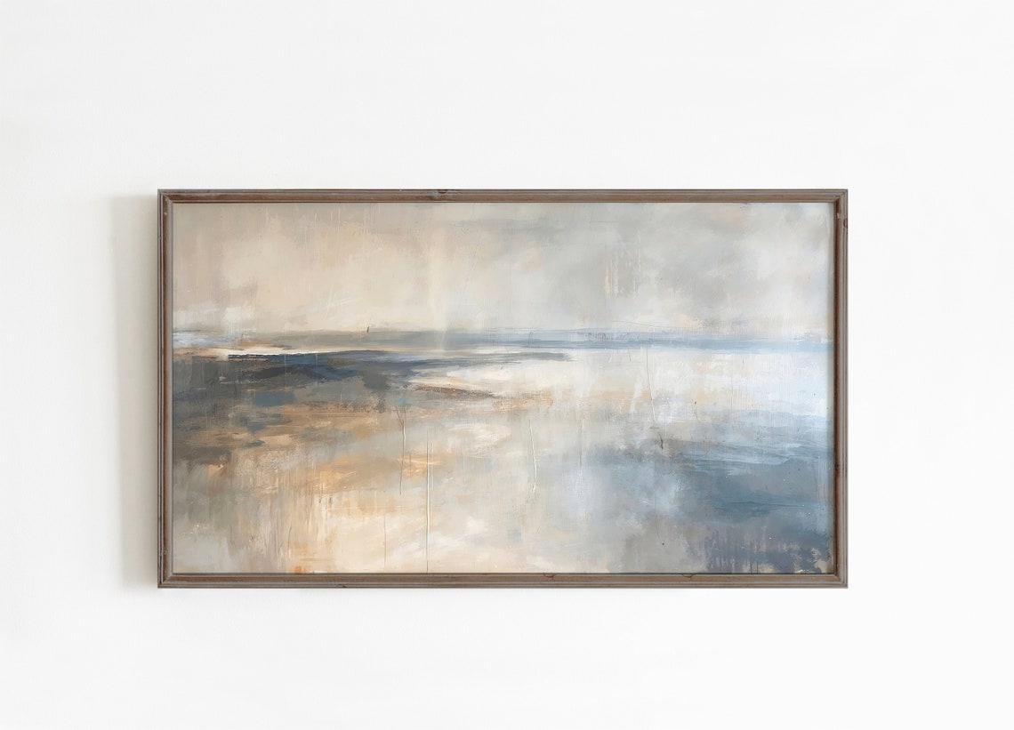 Abstract Autumn Beach Scene in Neutral Coastal Tones Art Poster - Image 2