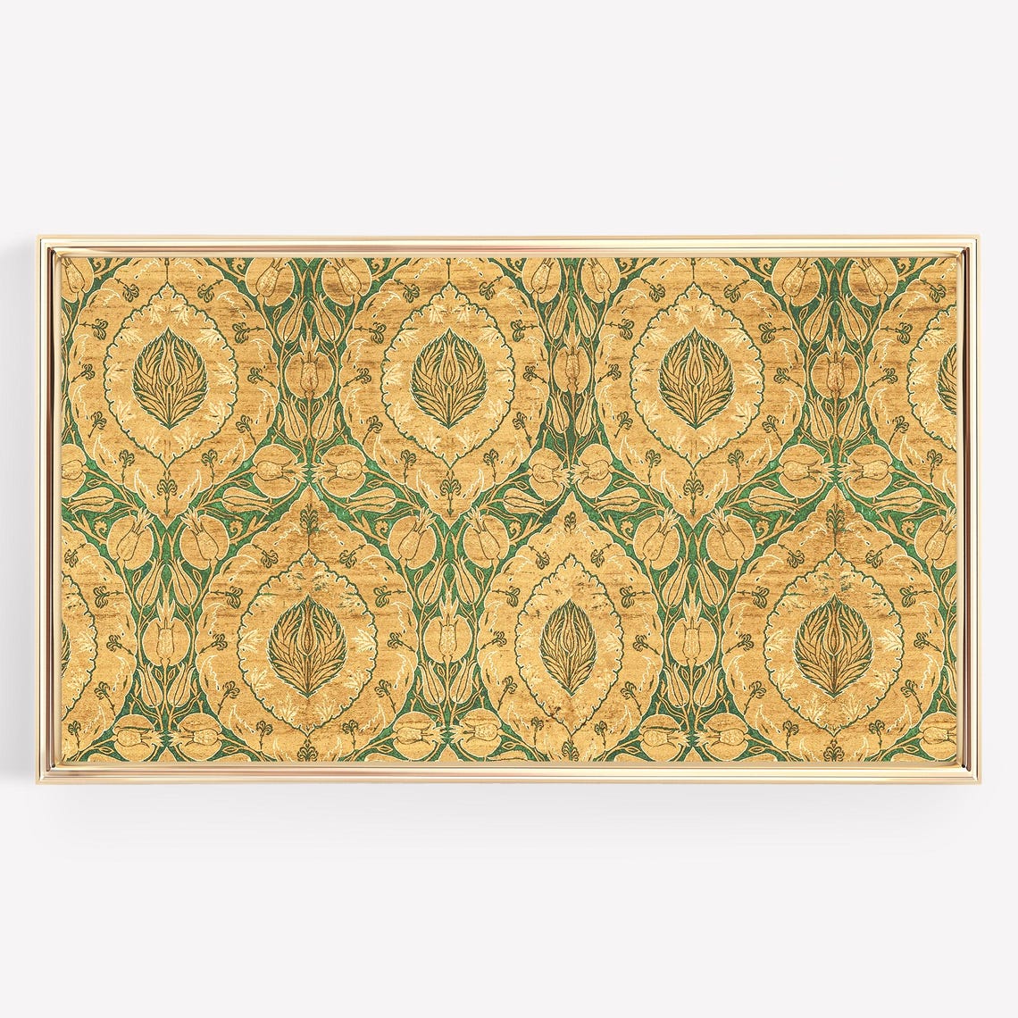 Gold Green Victorian Botanical Textile Pattern Heritage Wall Art - Image 4