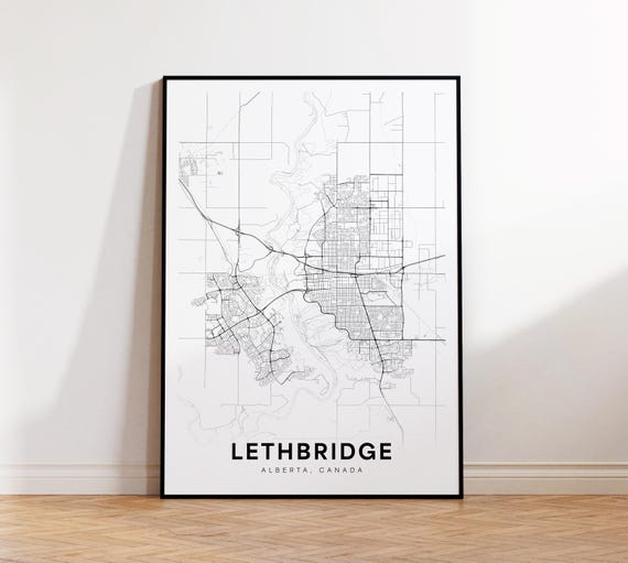 Lethbridge City Map Print Street Poster Alberta Decor Road Wall Art Office Room