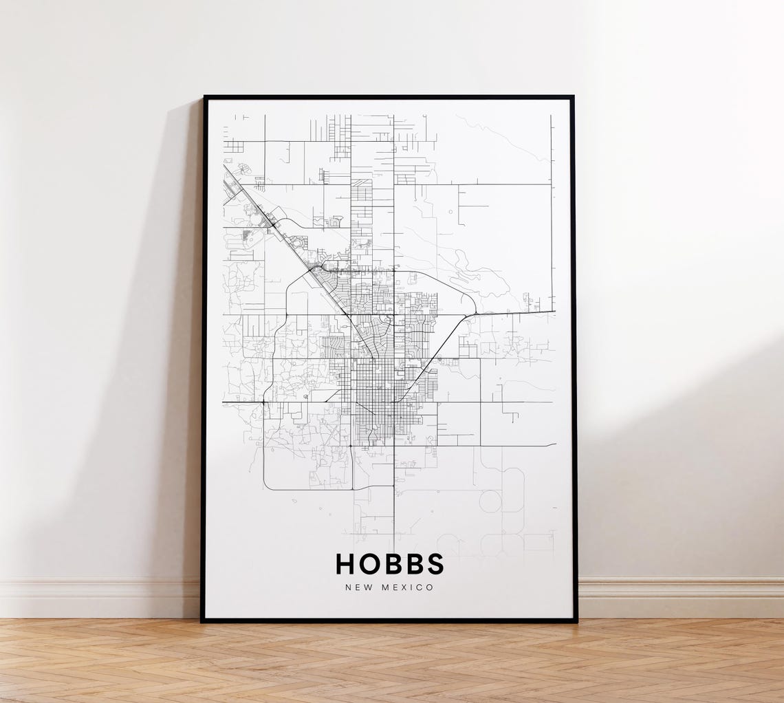 Hobbs New Mexico Minimalist Black And White Street Map Poster