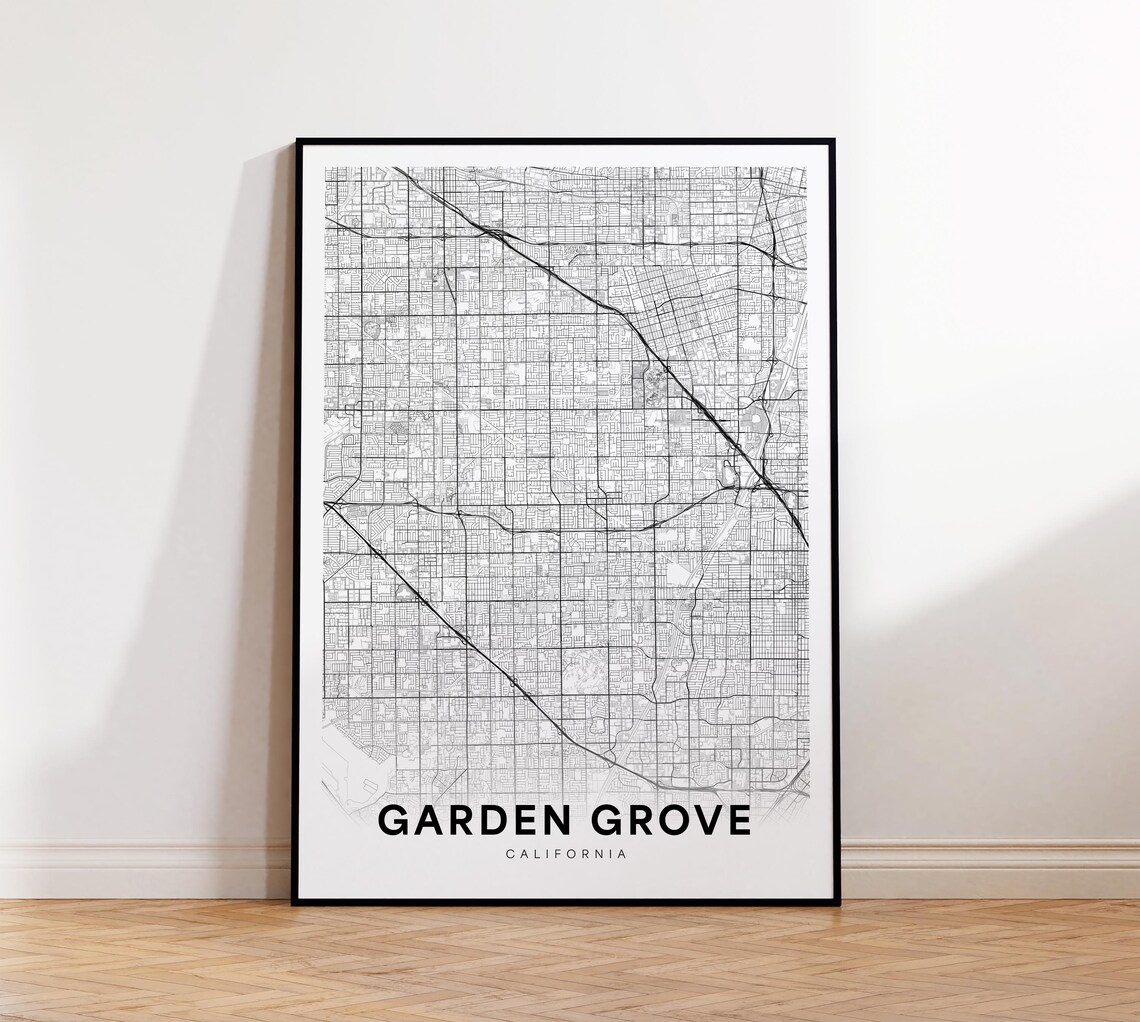 Garden Grove California City Map Poster Minimalist Black White Decor