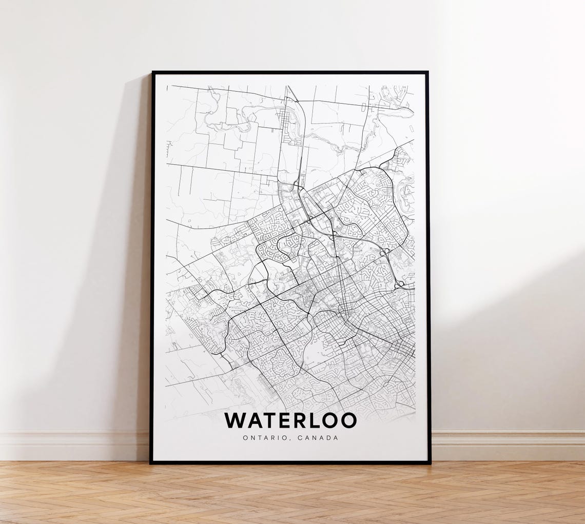 Waterloo City Map Print Street Poster Ontario Decor Road Wall Art Office Room