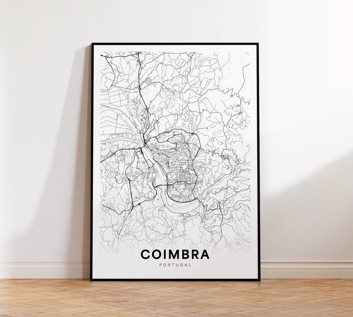 Coimbra City Map Street Portugal Minimalist Print Decor Wall Art Instant