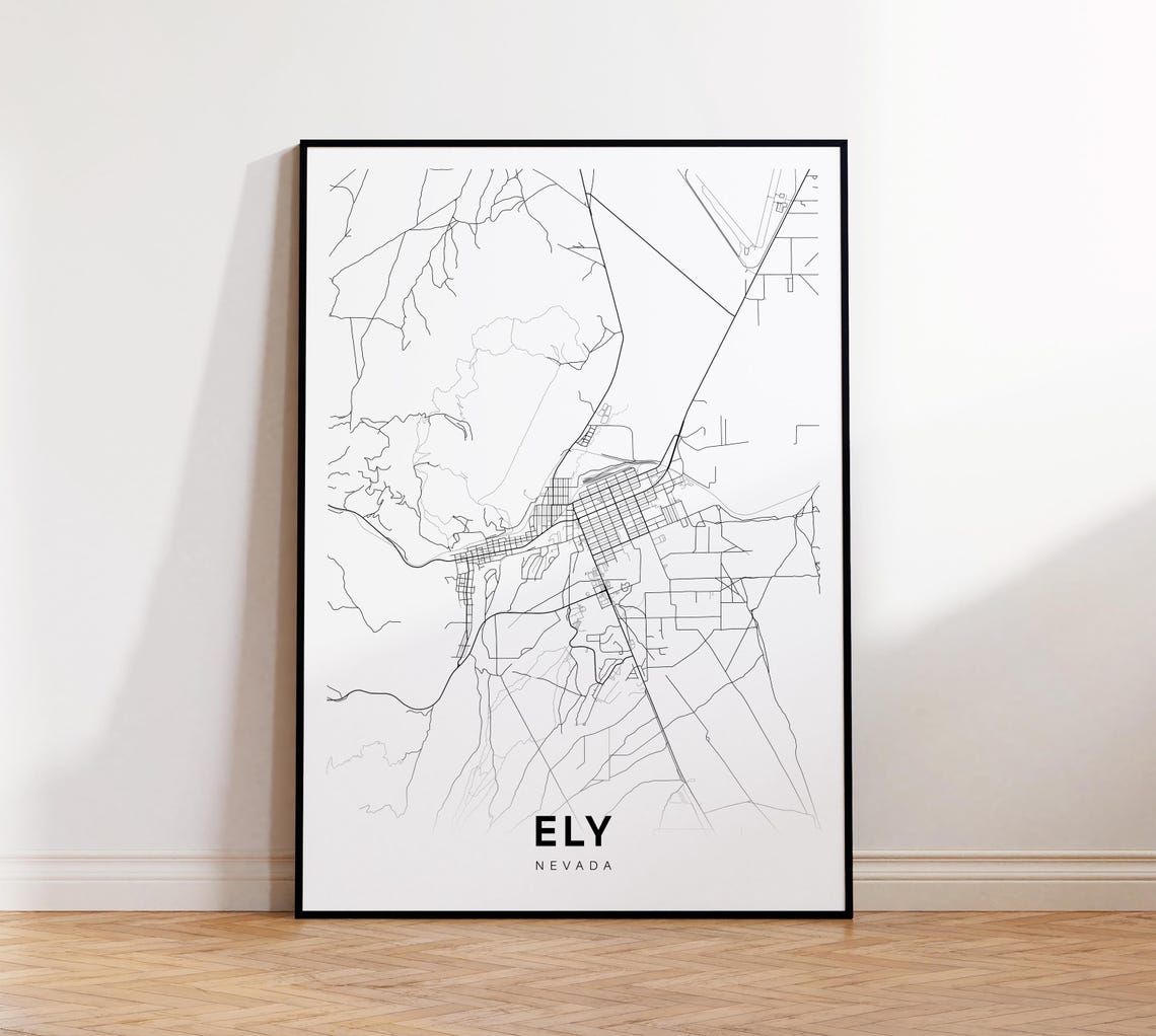 Ely City Map Print Street Poster Nevada Art Road Wall Office Decor