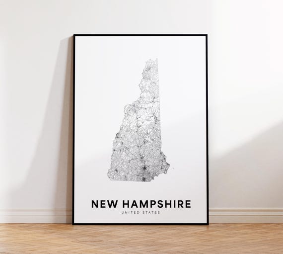 New Hampshire Map Print State Minimalist Nh Usa Art Gift Wall