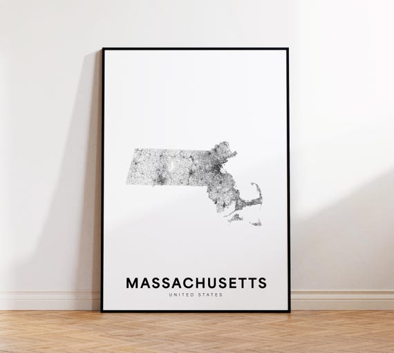 Massachusetts State Map Print Poster Of Us Minimalist Ma Road Modern