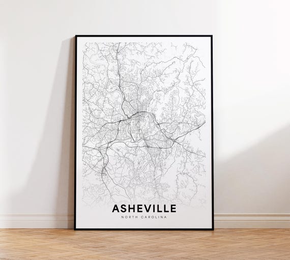 Asheville City Map Print Street Poster North Carolina Art Road Minimalist Living Room Decor