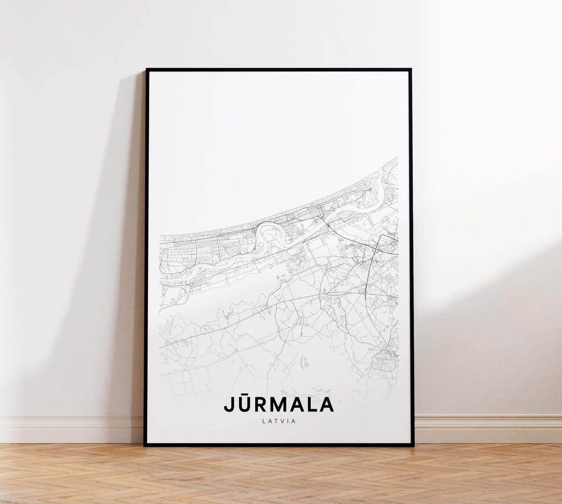 Jurmala Latvia Minimalist Coastal Town Street Map Poster Artwork