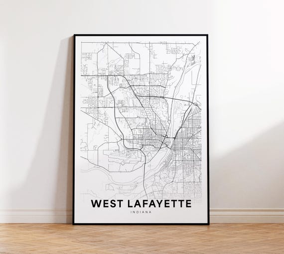 West Lafayette City Map Print Street Poster Indiana Art Road Wall