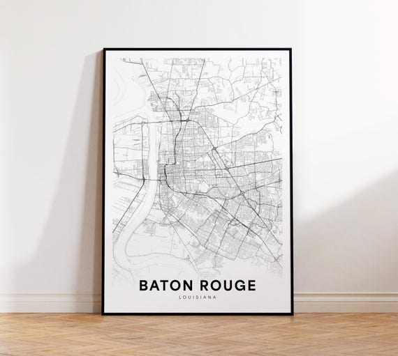 Baton Rouge City Map Poster La Street Louisiana Art Print Road Wall Office