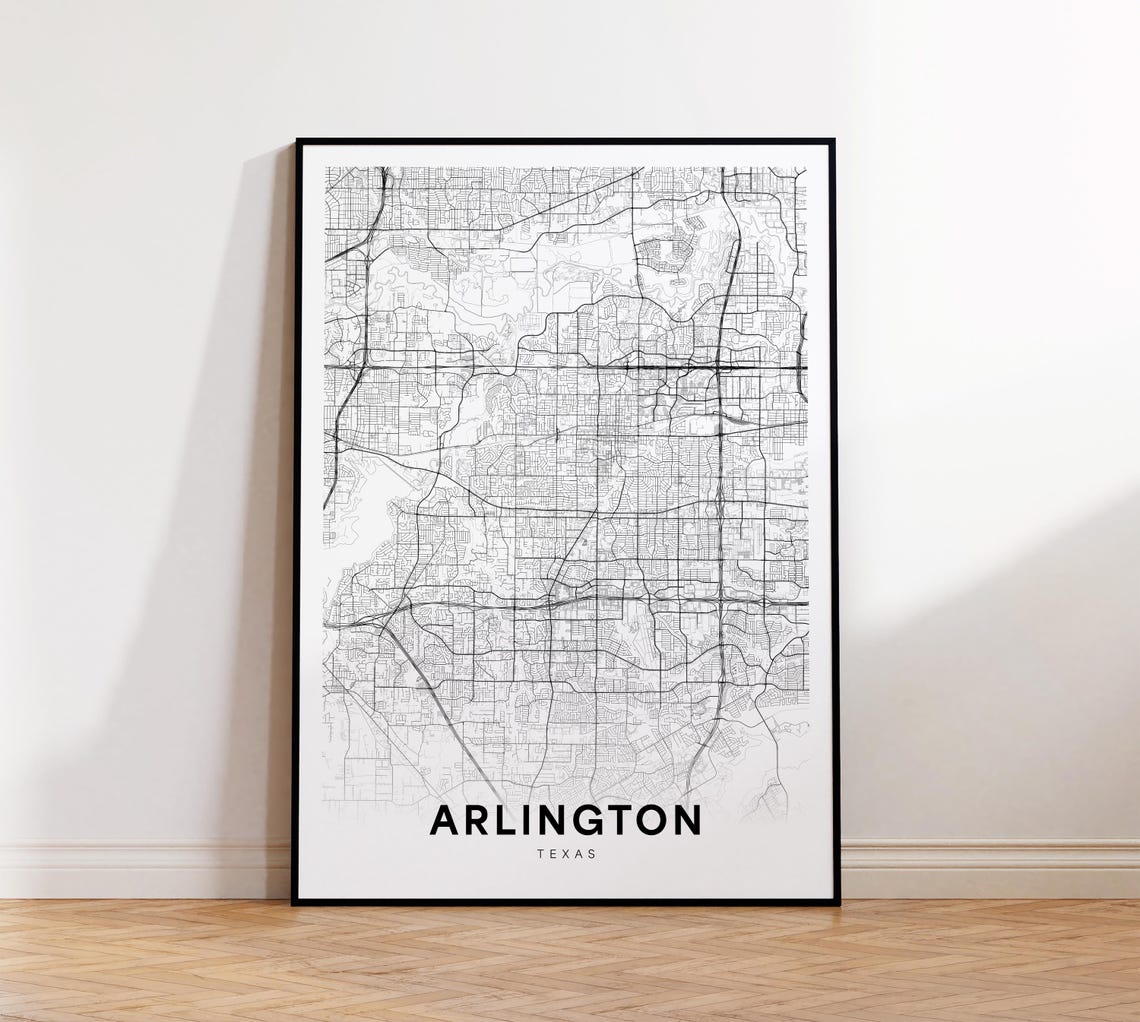 Detailed Arlington Texas Minimalist Black and White City Map Poster