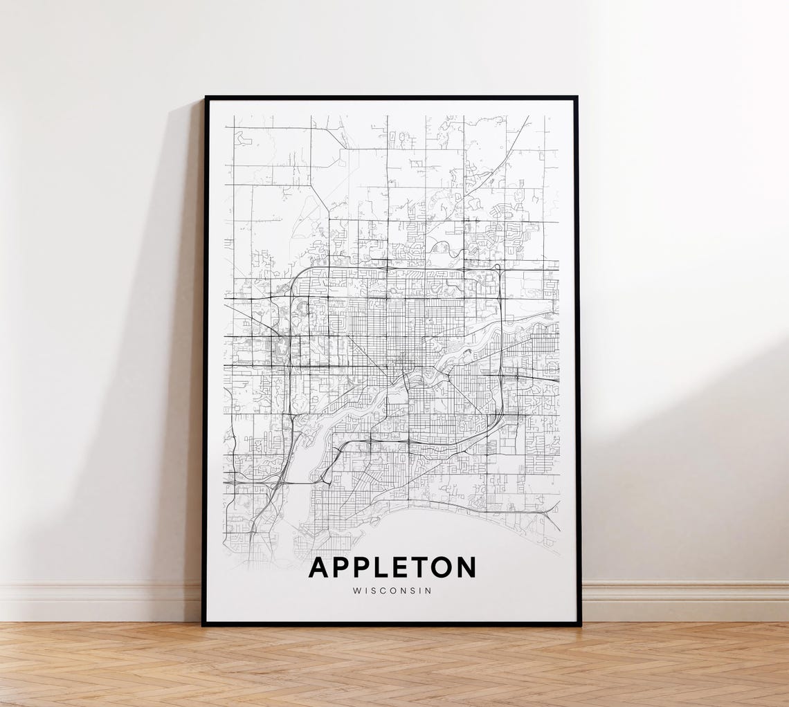 Appleton City Map Print Street Poster Wisconsin Art Road Wall Living Room Decor