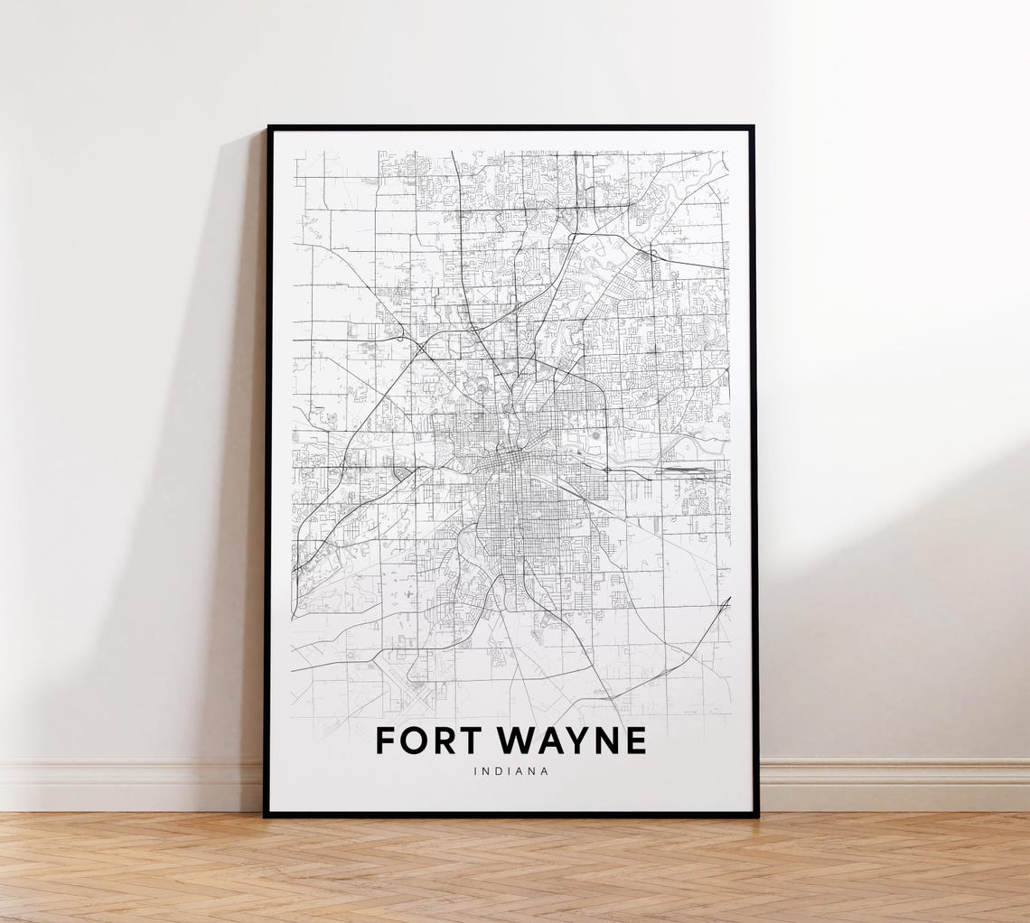 Fort Wayne City Map Print In Street Indiana Poster Road Art Wall Home Decor
