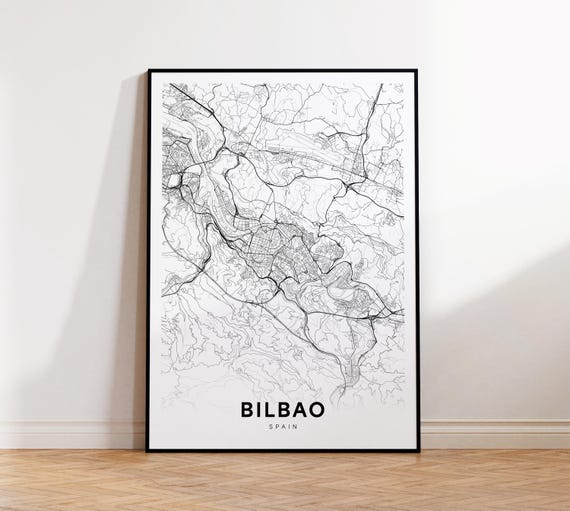 Bilbao City Map Spain Wall Art Minimalist Print Modern Decor Street Gift For Him Instant