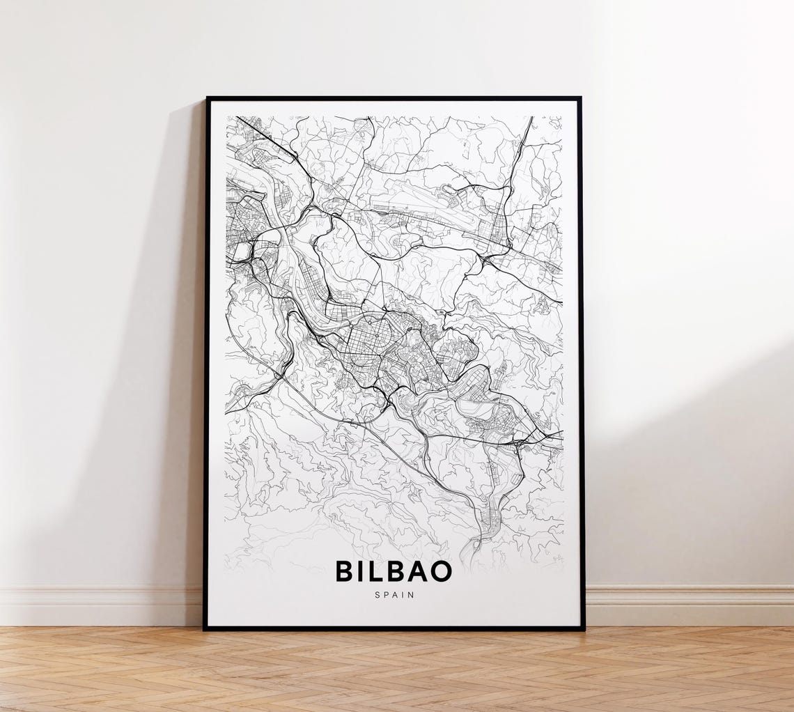 Bilbao City Map Spain Wall Art Minimalist Print Modern Decor Street Gift For Him Instant