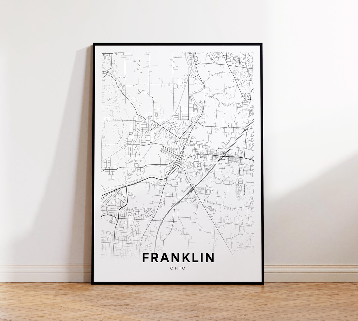Franklin Ohio Minimalist City Street Map Line Art Wall Decor Print