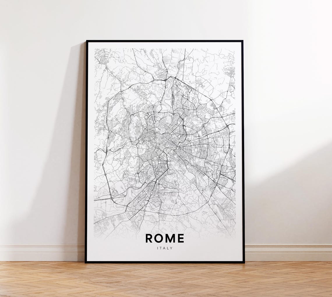 Rome City Map Street Italy Modern Print Decor Roma Wall Art Instant