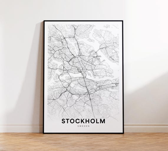 Stockholm City Map Sweden Wall Art Minimalist Print Modern Decor Street Gift For Him Instant
