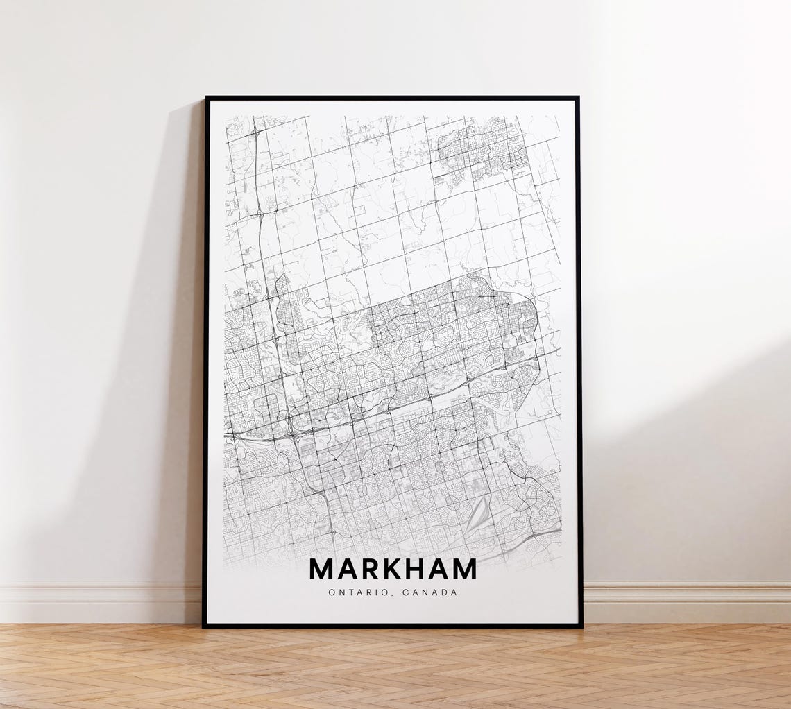 Markham Ontario Canada Minimalist Black White Street Map Poster