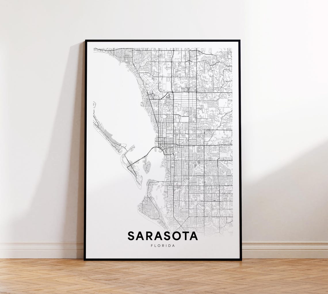 Sarasota Florida City Street Map Minimalist Black and White Poster