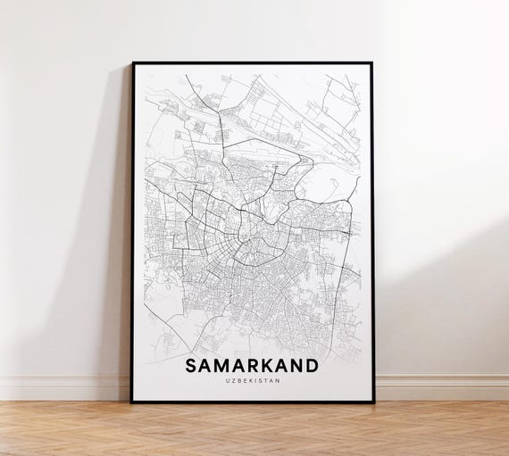 Samarkand City Map Print Street Poster Uzbekistan Art Black And White Minimalist