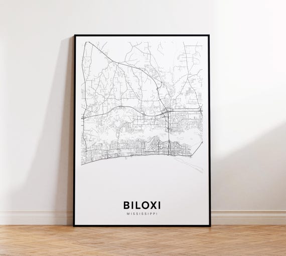 Biloxi City Map Print Street Poster Mississippi Art Road Minimalist Office Wall