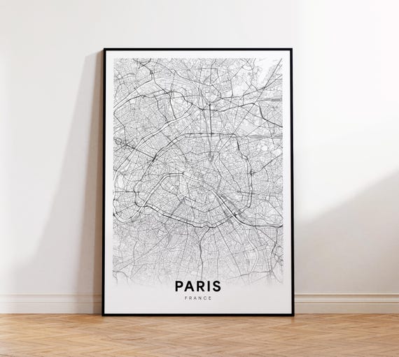 Paris City Map Street France Modern Print Home Decor Instant
