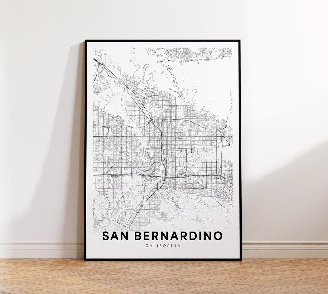 San Bernardino California Minimal Black and White Street Map Poster