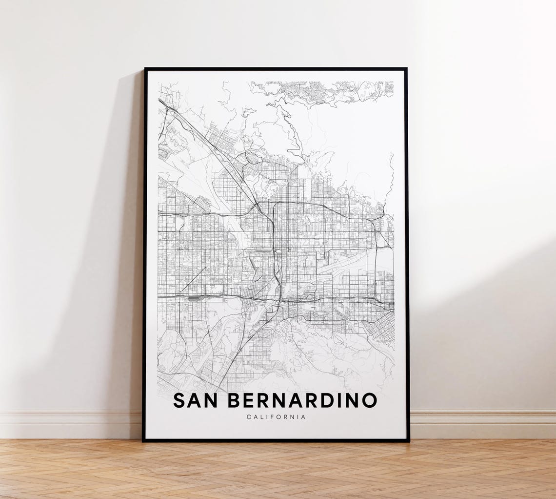 San Bernardino Map Print City Poster Ca Art Modern Street Wall Decor Gift For Friend