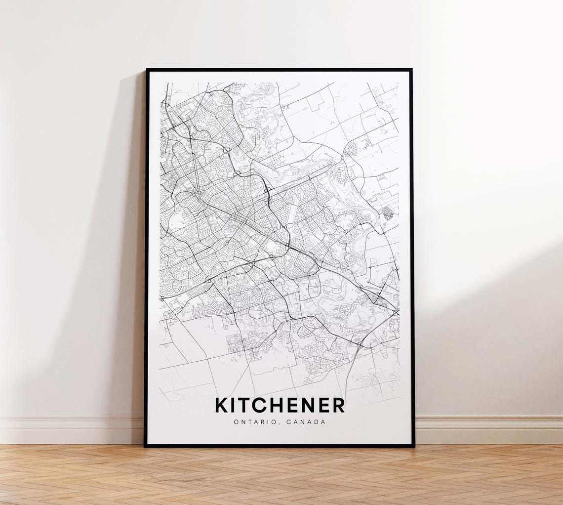 Kitchener City Map Print Street Poster Ontario Decor Road Wall Art Office Room