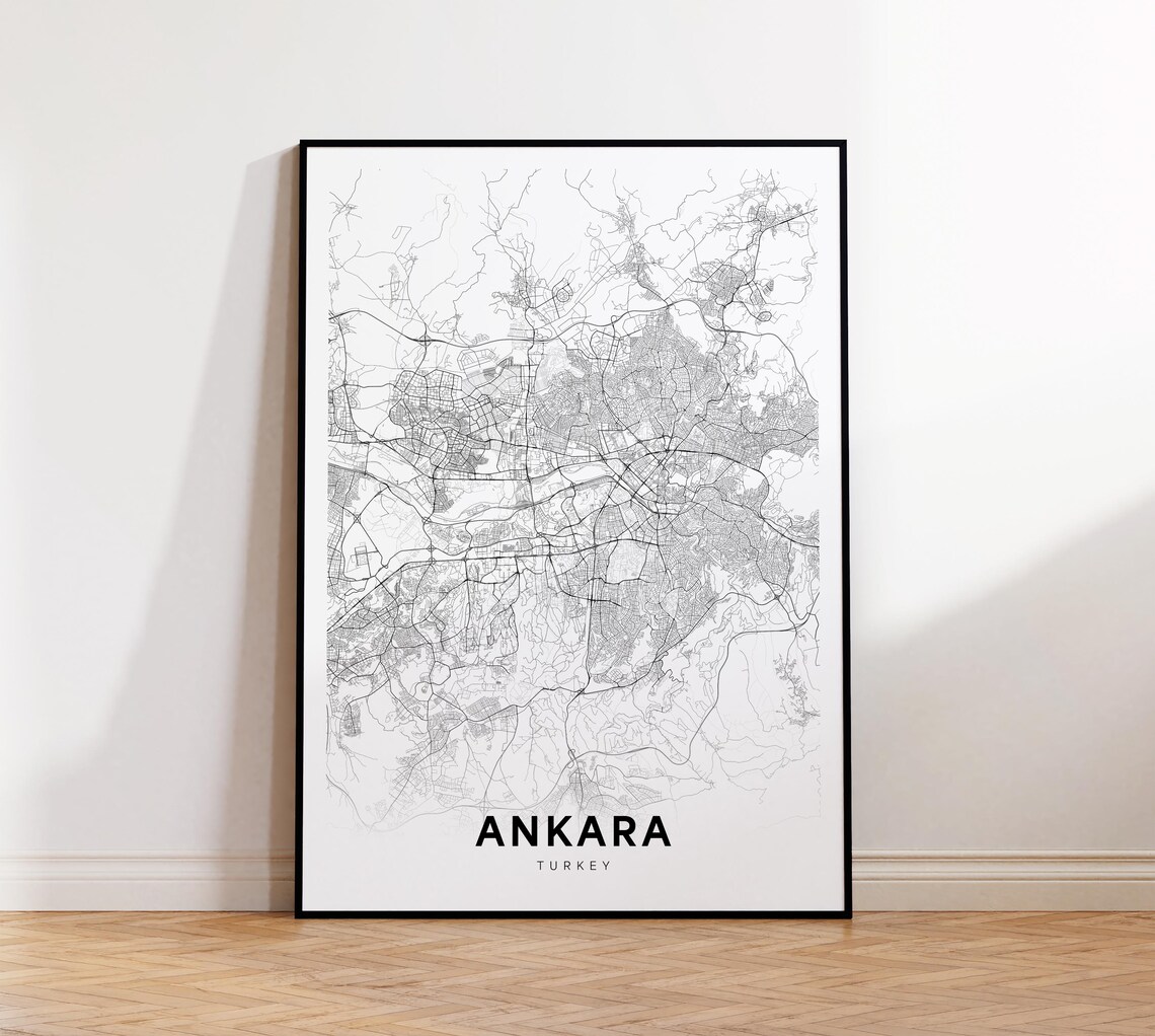 Ankara Turkey Minimalist Modern Black Line City Street Map Poster