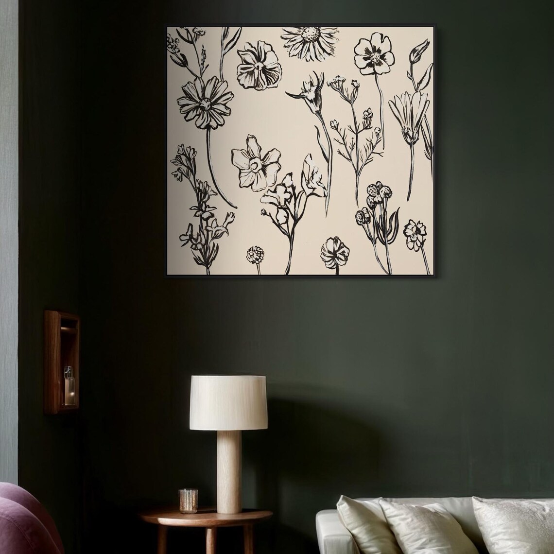 Taupe Botanical Sketch Poster Black Floral Line Art Illustration - Image 5