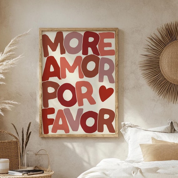 More Amor Por Favor Print Bedroom Poster Bold Romantic Art Love Typography Gift For Couple Paper Wedding Anniversary Present