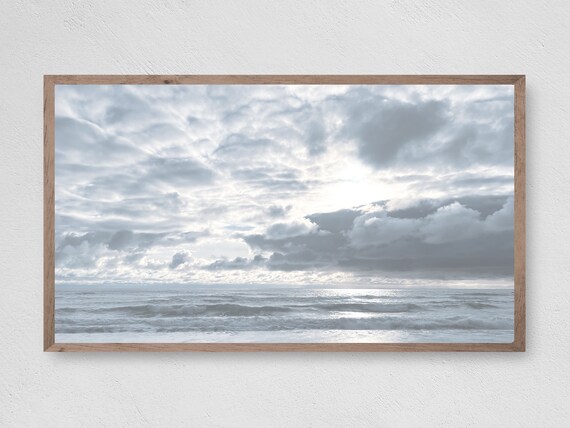 Cloudy Ocean Waves Moody Grey Sky Coastal Seascape Travel Poster