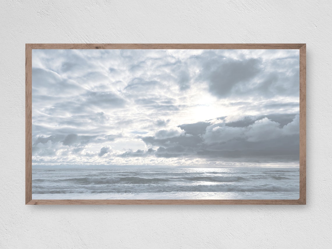 Cloudy Ocean Waves Moody Grey Sky Coastal Seascape Travel Poster