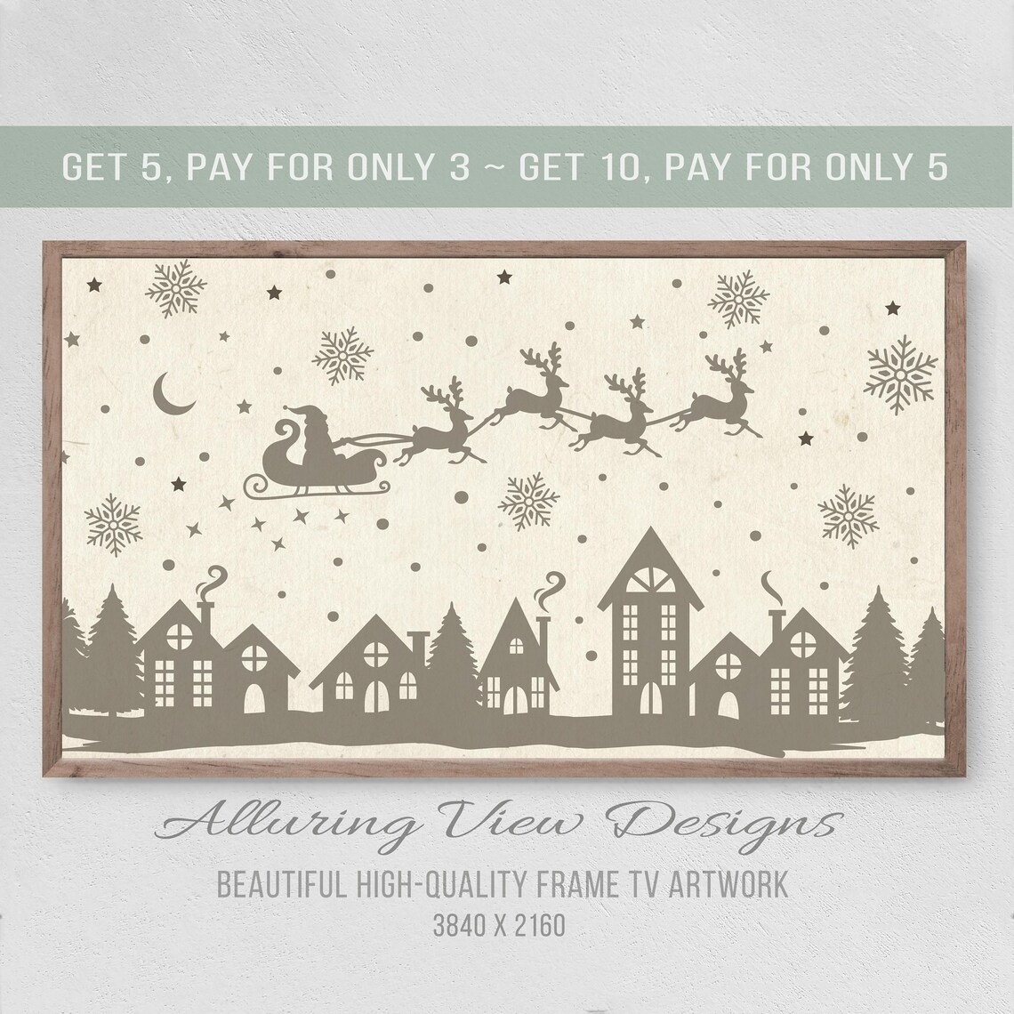 Christmas Santas Delivery Sleigh Minimalist Art Print