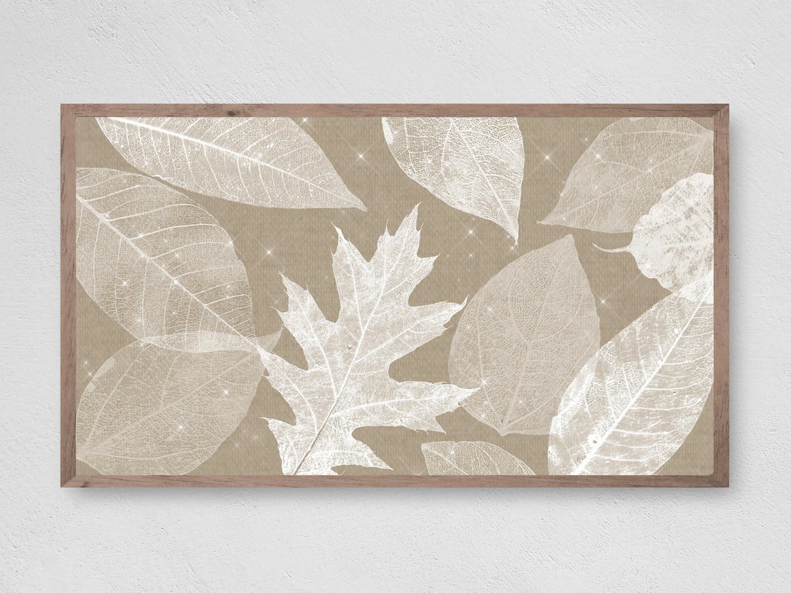 White Leaves On Beige Botanical Minimalist Fall Decor Modern Wall Art