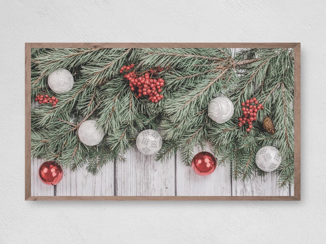 Christmas Ornaments and Branches Art Print
