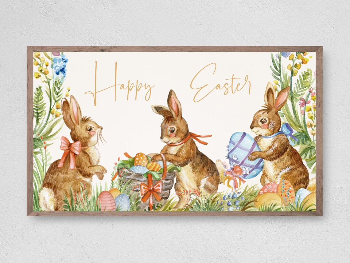 Easter Bunny Helpers Art Print, Spring Decor
