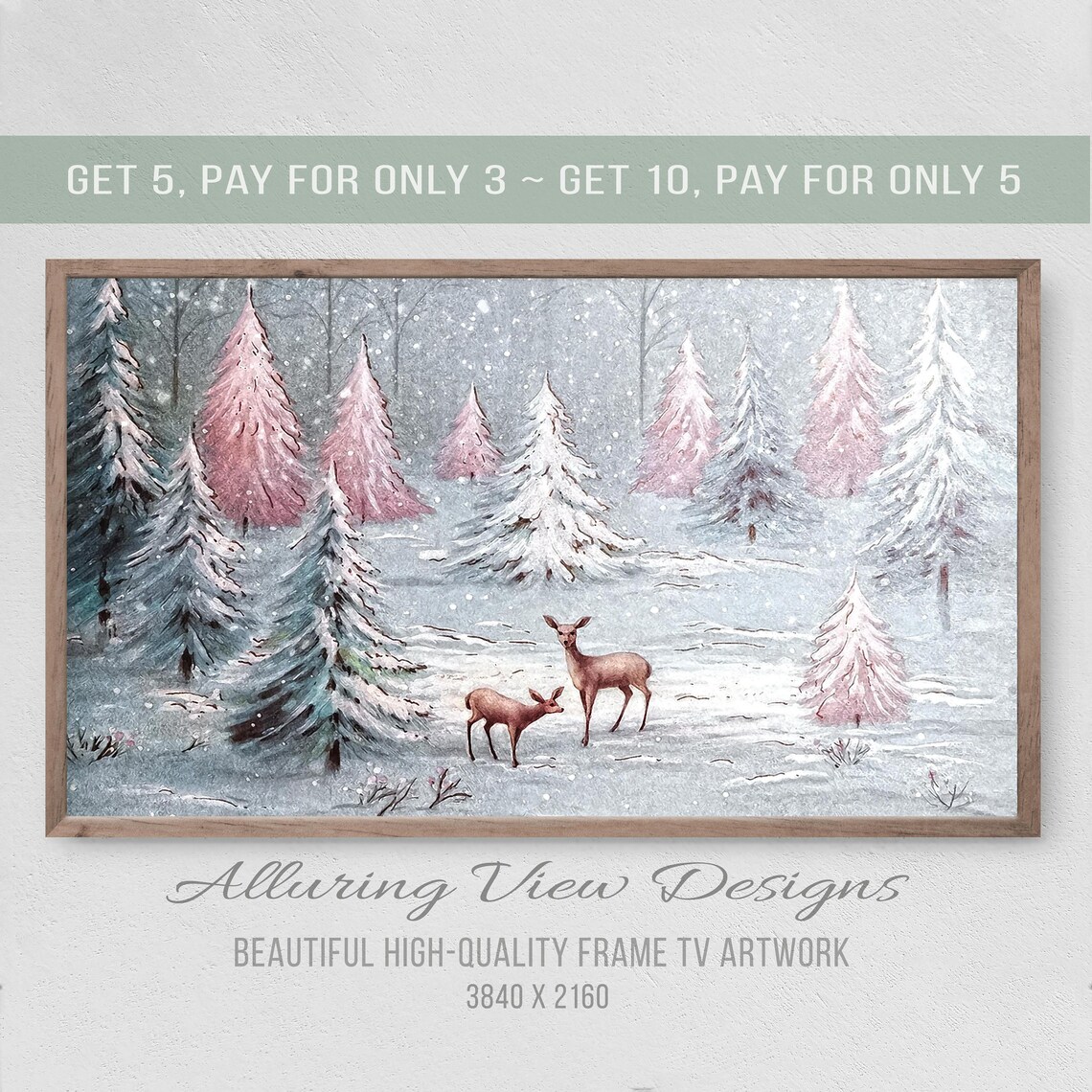 Christmas Vintage Deers in the Snow Art Print