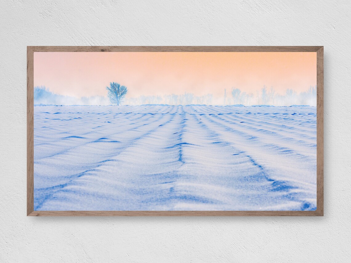 Snowy Sunset Christmas Art Print, Winter Holiday Scene