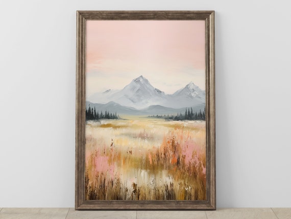 Landscape Painting Sunset Mountain Scenery Wall Art Nature Decor Large Home Decoration Pastel Colors